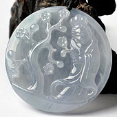 冰种晴水略飘花缅甸翡翠A货踏雪寻梅挂件