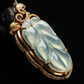 冰种飘花缅甸翡翠A货镶玫瑰金金枝玉叶胸坠（真钻）