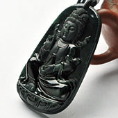 （超值推荐）冰种墨翠缅甸翡翠A货观音挂件
