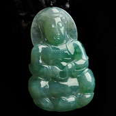 糯冰种晴水飘花缅甸翡翠A货观音挂件