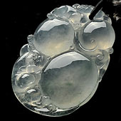 冰种略飘花缅甸翡翠A货双喜如意挂件