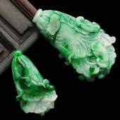 糯冰种翠色缅甸翡翠A货白菜挂件（一对）