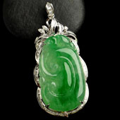 冰种飘翠缅甸翡翠A货镶白金如意胸坠（真钻）