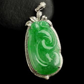 冰种飘翠缅甸翡翠A货镶白金如意胸坠（真钻）