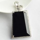 玻璃种墨翠缅甸翡翠A货镶白金胸坠（真钻）