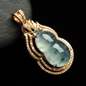 冰种飘花缅甸翡翠A货镶玫瑰金葫芦胸坠（真钻）