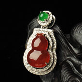 糯冰种红翡缅甸翡翠A货镶白金葫芦胸坠（真钻）