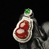 糯冰种红翡缅甸翡翠A货镶白金葫芦胸坠（真钻）