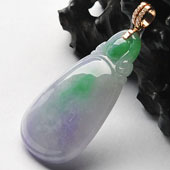 糯冰种春带彩缅甸翡翠A货福瓜挂件