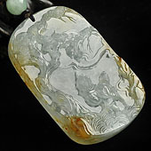 冰种褐黄翡缅甸翡翠A货雪中送炭挂件