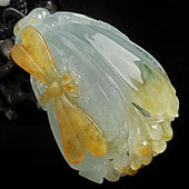 糯冰种晴水黄翡缅甸翡翠A货玉兰花挂件