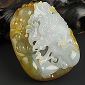 糯冰种褐黄翡缅甸翡翠A货大展宏图挂件