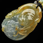 冰种晴水褐黄翡缅甸翡翠A货福从天降挂件