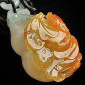 糯冰种红黄翡缅甸翡翠A货福在眼前挂件