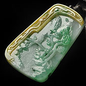 冰种黄加绿缅甸翡翠A货深山访友挂件