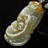 糯冰种晴水褐黄翡缅甸翡翠A货龙牌挂件