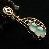 冰种晴水缅甸翡翠A货镶玫瑰金葫芦胸坠（真钻）