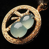 冰种晴水缅甸翡翠A货镶玫瑰金葫芦胸坠（真钻）