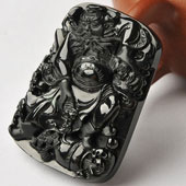 细糯种墨翠缅甸翡翠A货钟馗挂件