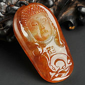 糯冰种褐黄翡缅甸翡翠A货释迦牟尼头挂件