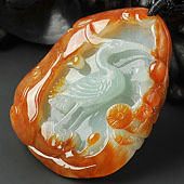 糯冰种红黄翡晴水缅甸翡翠A货松鹤延年挂件