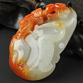 糯冰种红黄翡缅甸翡翠A货松鹤延年挂件