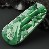 糯冰种翠色缅甸翡翠A货竹报平安挂件
