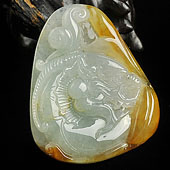 冰种晴水褐黄翡缅甸翡翠A货龙头挂件