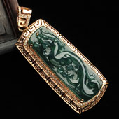 （超值推荐）冰种蓝水缅甸翡翠A货镶玫瑰螭龙胸坠（真钻）