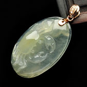 冰种淡黄翡缅甸翡翠A货横行天下挂件（金扣）