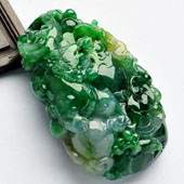 糯冰种三彩缅甸翡翠A货事事如意挂件