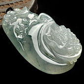 冰种飘花缅甸翡翠A货松鹤延年挂件