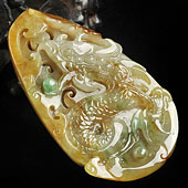 糯冰种褐黄翡飘花缅甸翡翠A货龙行如意挂件