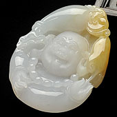 糯冰种晴水黄翡缅甸翡翠A货布袋和尚挂件