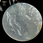 冰种晴水略带黄翡缅甸翡翠A货山水牌挂件