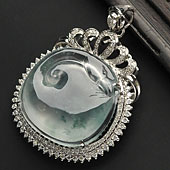 冰种飘花缅甸翡翠A货镶白金天鹅胸坠（真钻）