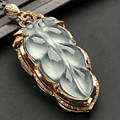 冰种淡晴水缅甸翡翠A货镶玫瑰金金枝玉叶胸坠（真钻）