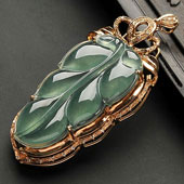 冰种晴水缅甸翡翠A货镶玫瑰金金枝玉叶胸坠（真钻）