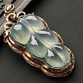 冰种晴水缅甸翡翠A货镶玫瑰金金枝玉叶胸坠（真钻）