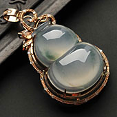 冰种飘花缅甸翡翠A货镶玫瑰金葫芦胸坠（真钻）