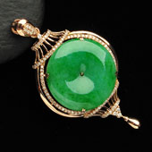 糯冰种翠色缅甸翡翠A货镶玫瑰金平安扣胸坠（真钻）