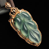 冰种飘花缅甸翡翠A货镶玫瑰金金枝玉叶胸坠（真钻）