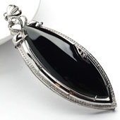 冰玻种墨翠缅甸翡翠A货镶白金水滴胸坠（真钻）