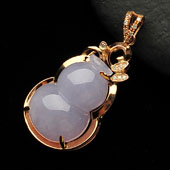 糯冰种紫罗兰缅甸翡翠A货镶玫瑰金葫芦胸坠（真钻）