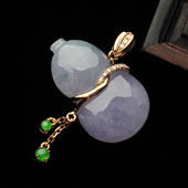 糯冰种紫罗兰缅甸翡翠A货镶玫瑰金葫芦胸坠（真钻）