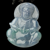 冰种晴水略飘花缅甸翡翠A货观音挂件