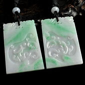 糯冰种春带彩缅甸翡翠A货吉祥如意挂件（一对）