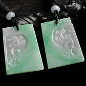 糯冰种春带彩缅甸翡翠A货吉祥如意挂件（一对）