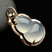 冰种无色缅甸翡翠A货镶玫瑰金葫芦胸坠（真钻）