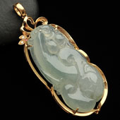 冰种晴水缅甸翡翠A货镶玫瑰金如意胸坠（真钻）